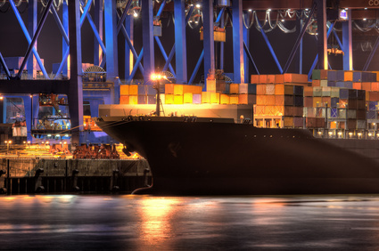 Containerschiff, Nachts, Hafen